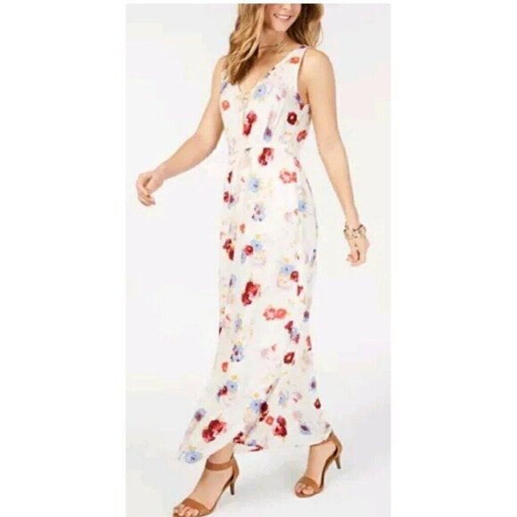 Lucky Brand Floral Maxi Dress LARGE beige Sleeveless Viscose - Picture 2 of 14